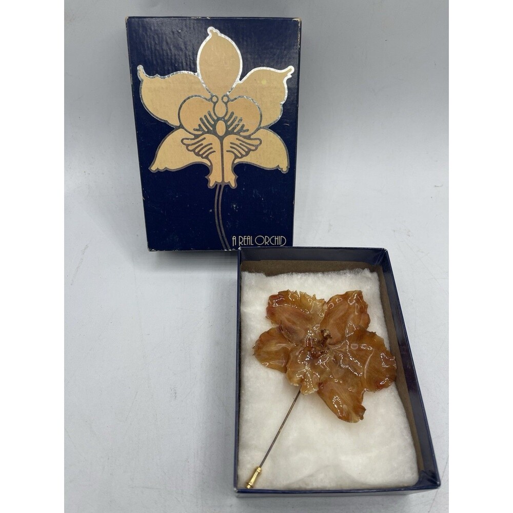 Vintage 1979 A Real Orchid Stick Pin Brooch By Chrystalle Flower Corp w/ Box